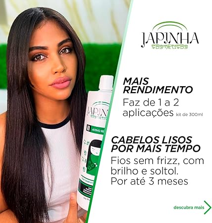 Progressiva Orgânica Japinha Cosméticos Alisamento Sem Formol Profissional Para todos os tipos de cabelos Tratamento Antifrizz Desmaia Cabelo Semi Definitiva - 2x300ml