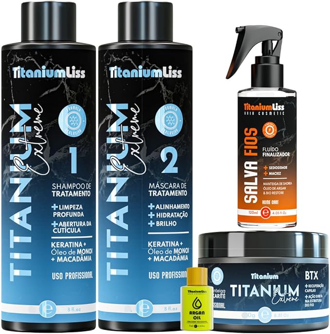 Kit Progressiva Extreme Titanium + BBtx + Salva Fios Fluido Protetor Térmico + Argan